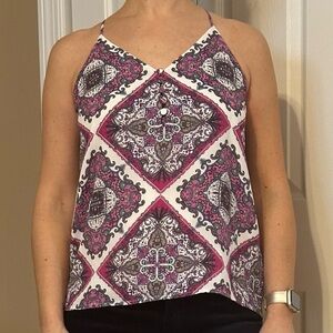 LOFT Pink and Blue Paisley Top